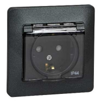 Розетка с заземлением со шторками с крышкой IP44 в сборе Systeme Electric Glossa Антрацит