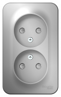 Розетка двойная без заземления со шторками накладного монтажа 16A 250В Schneider Electric Blanca Алюминий
