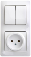 Блок: Розетка + 2-клавишный выключатель Systeme Electric Glossa Белый
