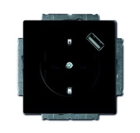 Розетка Schuko с заряд. устр. USB 20 EUCBUSB-885-500 16A 700 мА электр. защита от перегрузки и КЗ безвинтовые клеммы ABB Future Черный бархат