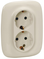 Розетка с заземлением 2-ая с защитными шторками немецкий стандарт безвинт.зажим Legrand Valena Allure Слоновая кость