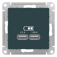 Розетка USB 5В 1 порт x 2,1A 2 порта х 1,05A механизм Schneider Electric AtlasDesign Изумруд