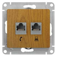 Розетка двойная телефонная RJ11+ компьютерная RJ45 кат.5e Systeme Electric Glossa Дуб
