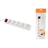 Удлинитель бытовой с выключателем, 5 гнезд с заземлением, ПВС3х1.0 - 3м, 16A, 250V, IP20 / белый TDM У03В