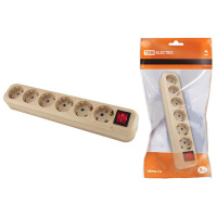 Колодка розеточная с выключателем 6 гнезд с заземлением 16A 250V IP20 сосна TDM ЭКО