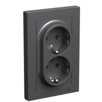 SE AtlasDesign Розетка двойная с заземлением со шторками Базальт 16А в сборе