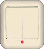 Выключатель 2-клавишный с индикацией 10A накладной в сборе (опт) Wessen Прима Слоновая кость