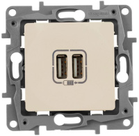Зарядное устройство с двумя USB разьемами 240В/5В 2400мА IEK Etika Cлоновая кость
