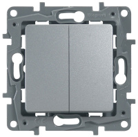 Переключатель 2-клавишный 10A автоматические зажимы Legrand Etika Алюминий