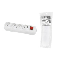 Колодка розеточная с выключателем 4 гнезда с заземлением 16A 250V IP20 белая TDM "Народная"