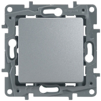 Переключатель 1-клавишный 10A, автомат.зажим Legrand Etika Алюминий