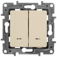 Выключатель 2-клавишный с подсветкой 10A винтовой зажим Legrand Etika Cлоновая кость
