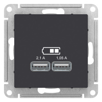 Розетка USB 5В 1 порт x 2,1A 2 порта х 1,05A механизм Schneider Electric AtlasDesign Карбон
