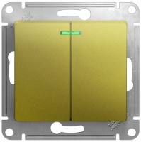 Выключатель 2-клавишный с подсветкой (схема 5A) 10AX механизм Systeme Electric Glossa Фисташковый