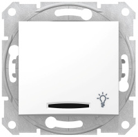 Выключатель 1-клавишный кнопочный с подсветкой с символом "Свет" 10A Schneider Electric Sedna Белый