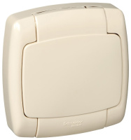 Розетка 1-ая без заземления с защитными шторками с крышкой 10A IP44 накладная Wessen Рондо Слоновая кость