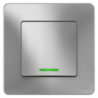 Переключатель 1-клавишный скрытой установки с подсветкой 10A 250B Systeme Electric Blanca Алюминий