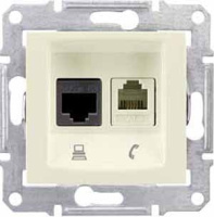 Розетка телефонная RJ11 + компьютерная RJ45 кат.5е UTP Schneider Electric Sedna Бежевый