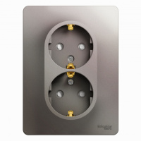 Розетка двойная с заземлением со шторками 16A 250В в сборе Systeme Electric Glossa Платина