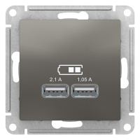 Розетка USB 5В 1 порт x 2,1A 2 порта х 1,05A механизм Schneider Electric AtlasDesign Сталь