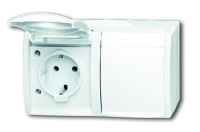 Розетка Schuko 16A 250В накладная с крышкой 2-я горизонтальная IP44 ABB Ocean Альпийский белый