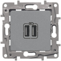 Зарядное устройство с двумя USB разьемами 240В/5В 2400мА Legrand Etika Алюминий