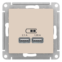 Розетка USB 5В 1 порт x 2,1A 2 порта х 1,05A механизм Schneider Electric AtlasDesign Бежевый