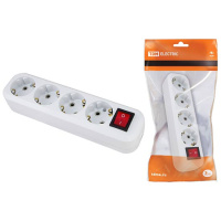 Колодка розеточная с выключателем 4 гнезда с заземлением 16A 250V IP20 белая TDM