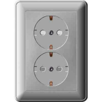 Розетка 2-ая с заземлением с защитными шторками в сборе с рамкой Wessen 59 Матовый хром