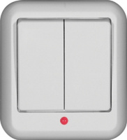 Выключатель 2-клавишный с индикацией 10A монтаж. плата накладной в сборе (DIY) Wessen Прима Белый