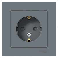 Розетка с заземлением со шторками 16A в сборе Schneider Electric AtlasDesign Грифель