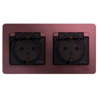 Розетка двойная с заземлением со шторками в сборе IP44 Systeme Electric Glossa Баклажановый