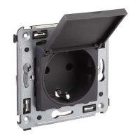 Розетка с крышкой в стену 2P+E с з/ш DKC Avanti Черный матовый