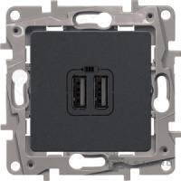 Зарядное устройство с двумя USB разьемами 240В/5В 2400мА IEK Etika Антрацит