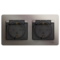 Розетка двойная с заземлением со шторками в сборе IP44 Systeme Electric Glossa Платина
