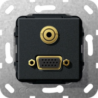 Разъем VGA + MiniJack инвертирующий адаптер Gira System-55 Черный матовый