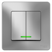 Выключатель 2-клавишный скрытой установки с подсветкой 10A 250B Systeme Electric Blanca Алюминий