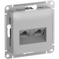 Розетка двойная компьютерная RJ45+RJ45, кат.6А механизм Schneider Electric AtlasDesign Алюминий