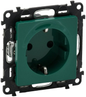 Розетка с заземлением с защитными шторками немецкий стандарт безвинт.зажим Legrand Valena Life Зеленый