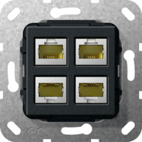 Разъем ModularJack RJ45 кат.6A 10Гб Ethernet 4-местный инверт.адаптер Gira System-55 E22 Черный матовый