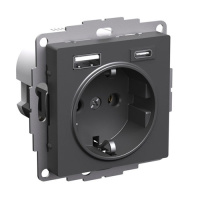 SE AtlasDesign Розетка с 2 USB Базальт 16А A+C 5В/24А/30А 2х5В/15А механизм