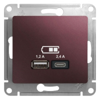 Розетка USB A+С, 5В/2,4А 2х5В/1,2 А механизм Schneider Electric Glossa Баклажановый
