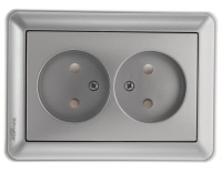 Розетка 2-ая без заземления в сборе с рамкой Wessen 59 Матовый хром