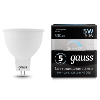 Лампа светодиодная GU5,3 175-265В 5Вт 4100К диммируемая Gauss