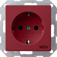 Розетка 1-ая с заземлением с маркировкой WSV (особые меры безопасности) Gira System-55 Красный глянецевый