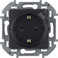 Комбинированная розетка 2К+З с зарядным устройством USB тип С для скрытого монтажа розетки 16АХ, ~250В, напряжение зарядного устройства =5В, 1500 мА. Legrand Inspiria Антрацит