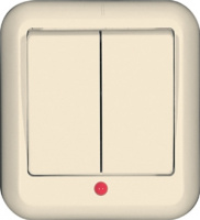 Выключатель 2-клавишный с индикацией 6A накладной в сборе (опт) Wessen Прима Слоновая кость