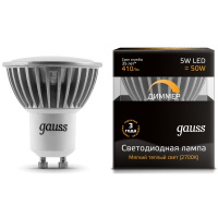 Лампа светодиодная GU10 150-265В 5Вт 4100К диммируемая Gauss