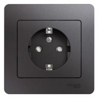 Розетка с заземлением со шторками 16A 250В в сборе Systeme Electric Glossa Графит
