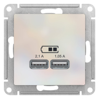 Розетка USB 5В 1 порт x 2,1A 2 порта х 1,05A механизм Schneider Electric AtlasDesign Жемчуг